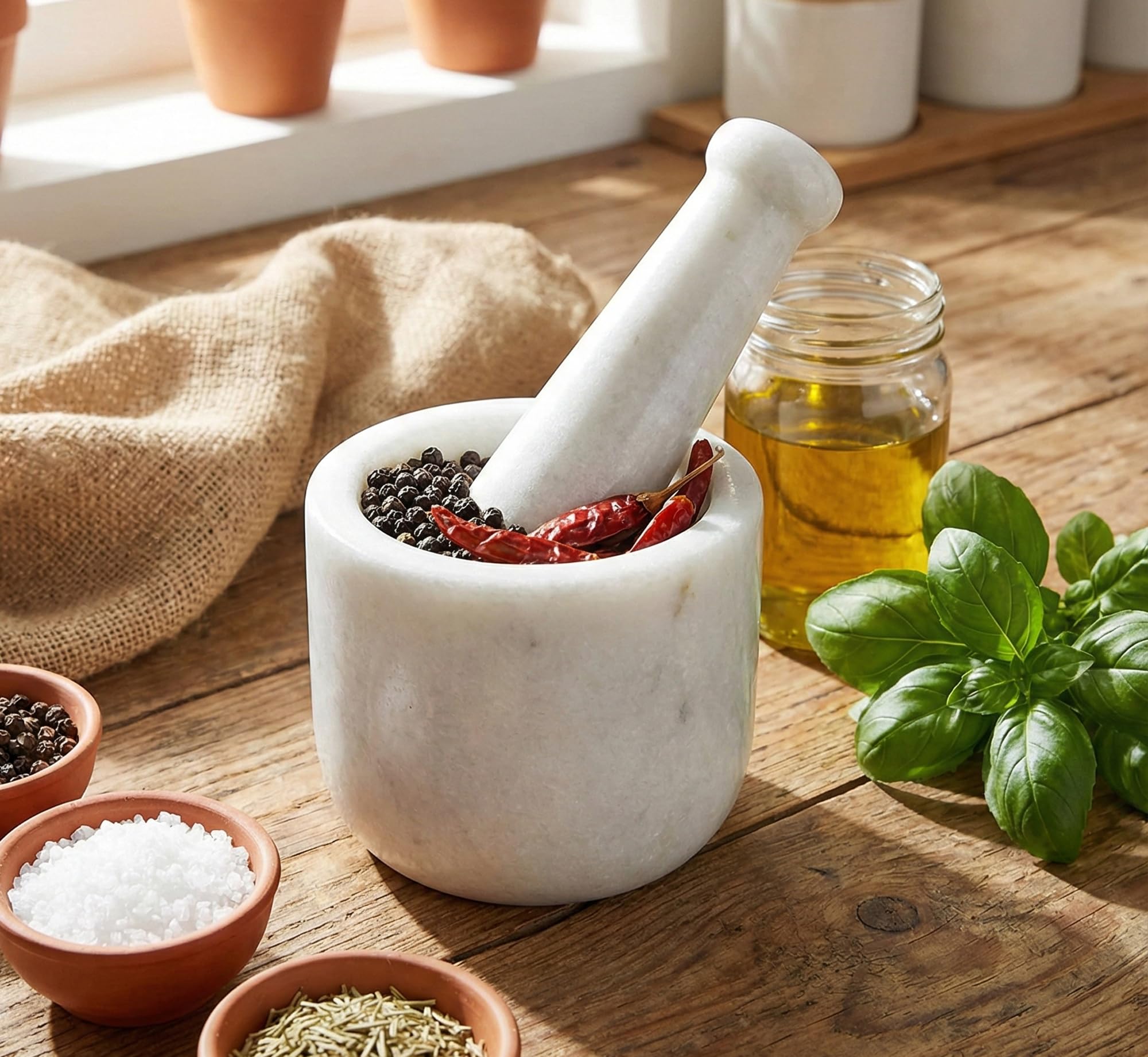 

KLEO 2.5-inch to 3.5-inch Diameter Natural Stone Marble Mortar and Pestle Set (Spice Grinder, Medicine Masher) (White 2)