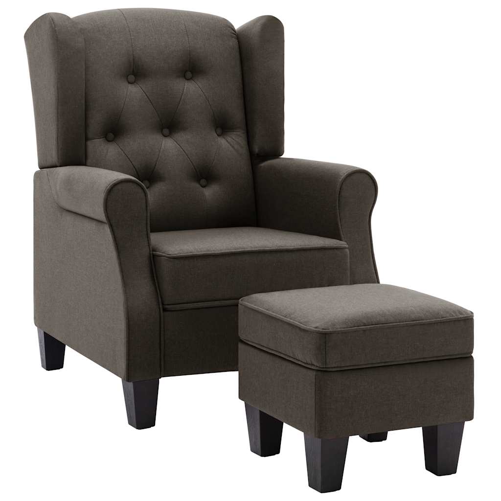 Armchair with Footstool Taupe Fabric
