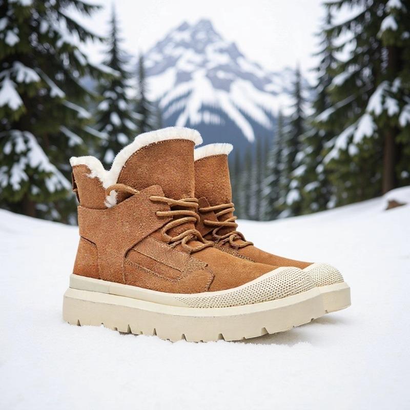 3522 autumn and winter snow boots men's and women's leather outdoor velvet thermal shoes heightened thick-soled winter high-top cotton shoes