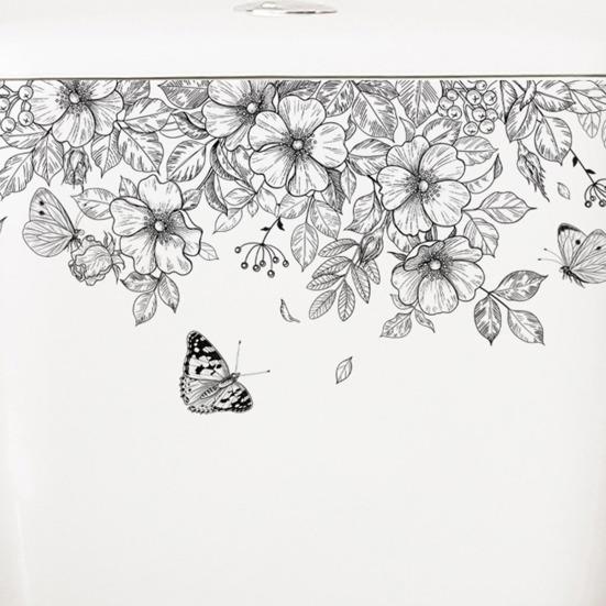 Motýli Květinová nálepka na toaletu Odnímatelná Samolepící Vodotěsné PVC Koupelnové dekorace na stěnu Samolepka Domácí potřeby