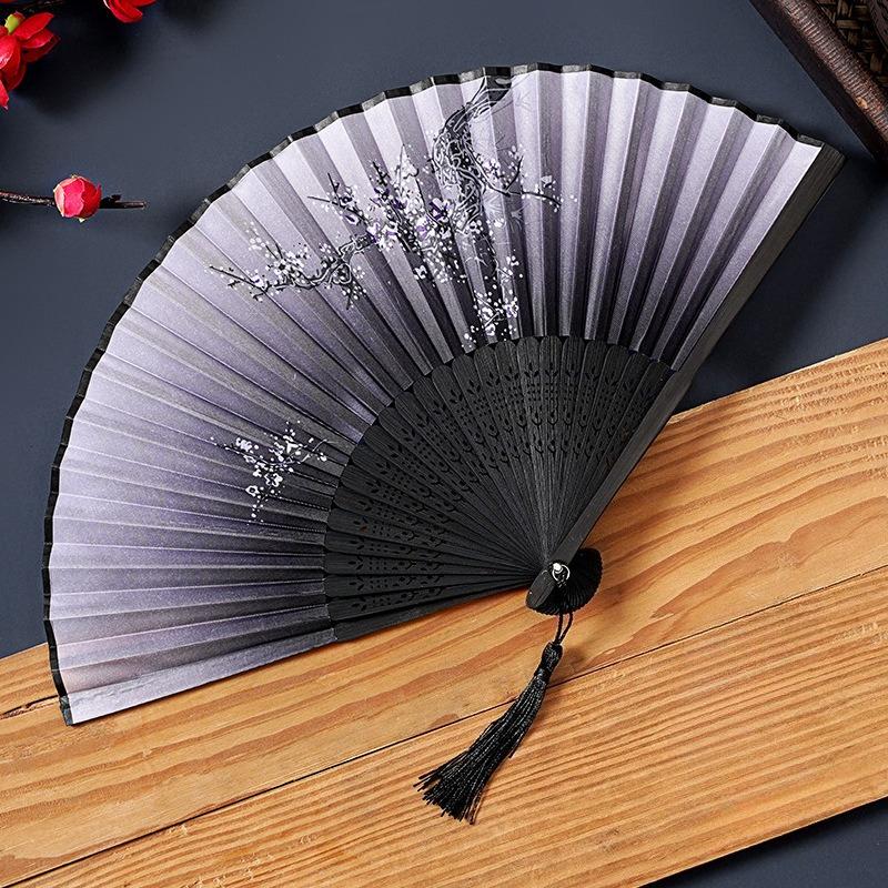 1Pc Chinese Ancient Style Flower Women Folding Fan with Tassel Fringe Hanfu Cheongsam Dance Fan Photo Props Summer Handheld Fan