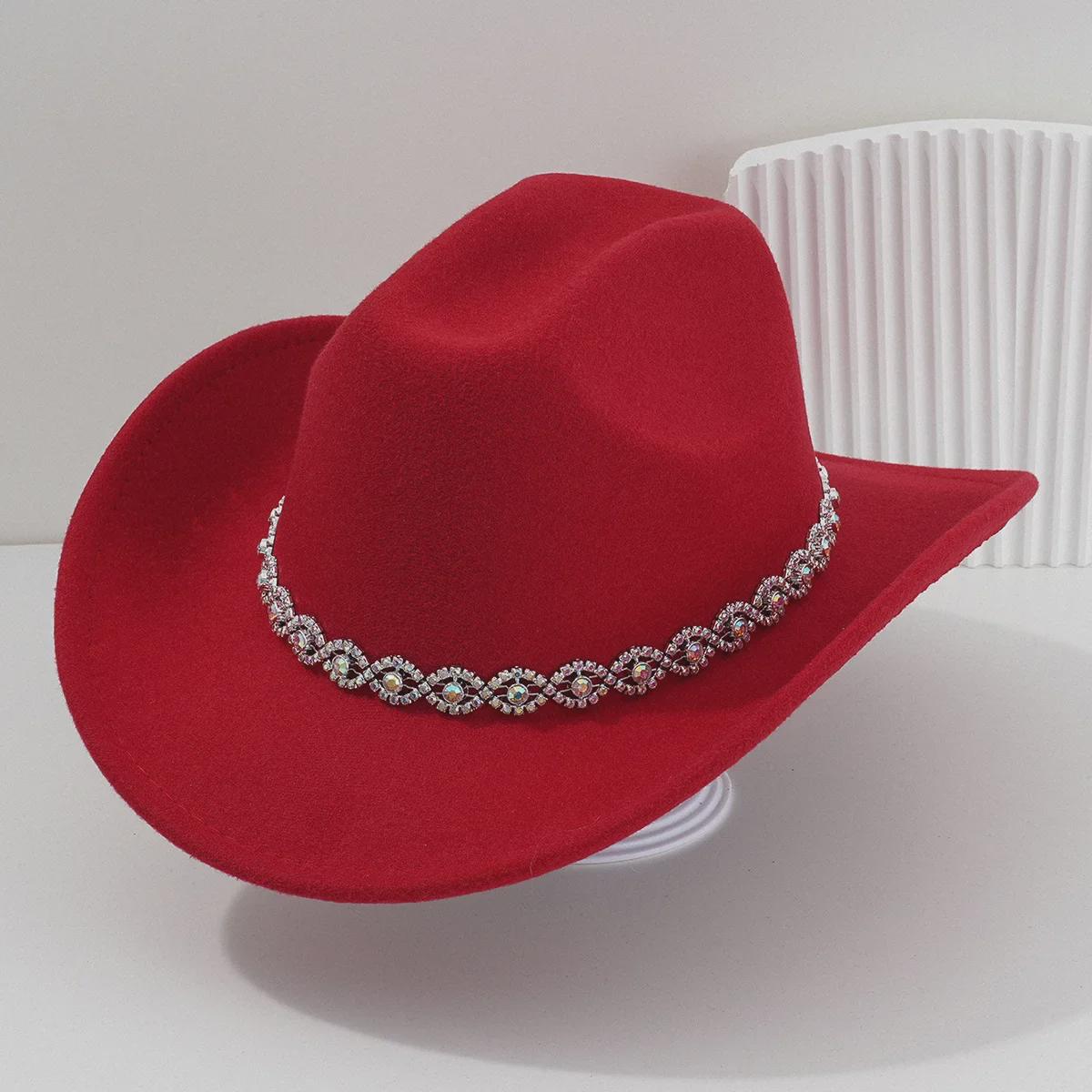 

Женская ковбойская шляпа со стразами в стиле вестерн — свадебный и праздничный аксессуар M (56-58cm)