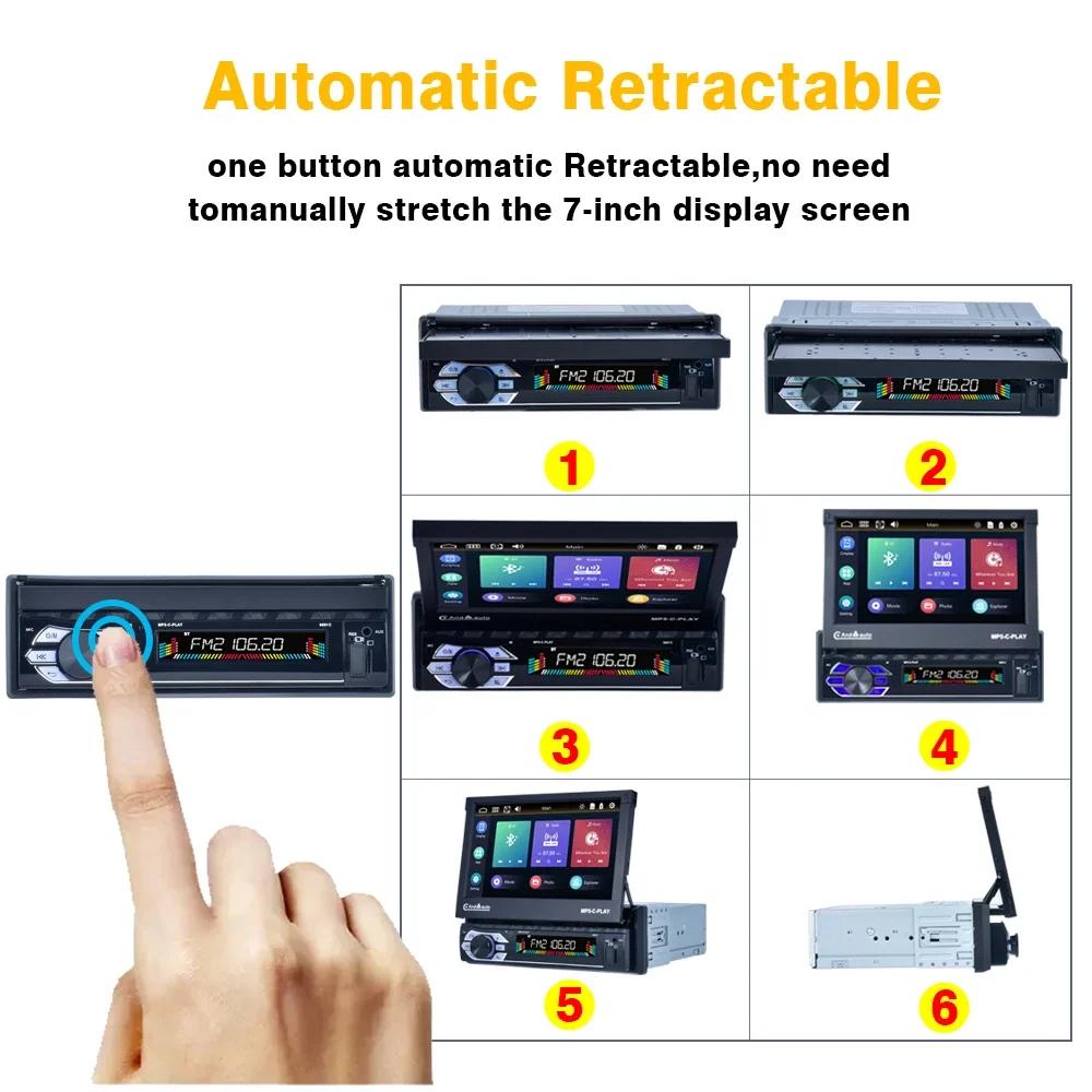 TOYOUSONIC 7 Inch Car Radio Retractable Screen Universal Multimedia Video Player CarPlay Android Auto USB BT 1 Din MP5 Stereo