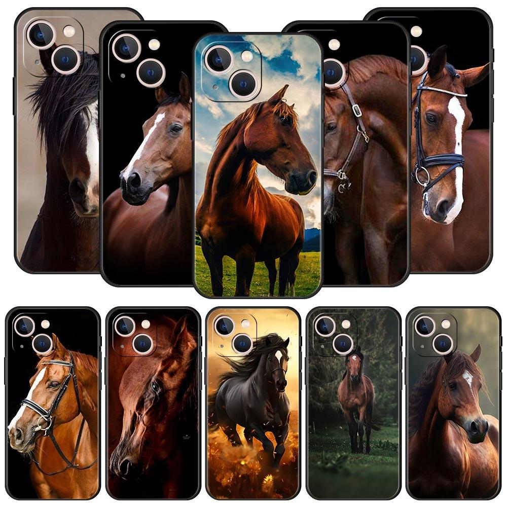 Horse Phone Case For iPhone 17 16 15 Pro Max 11 12 13 14 7 8 Plus SE 2020 X XR XS Cover Soft Black