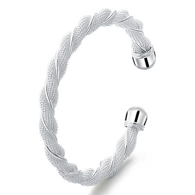 Bracciali rigidi a rete intrecciata in argento sterling 925 per donna, bracciali da polsino estetici, gioielli di moda di qualità lussuosa