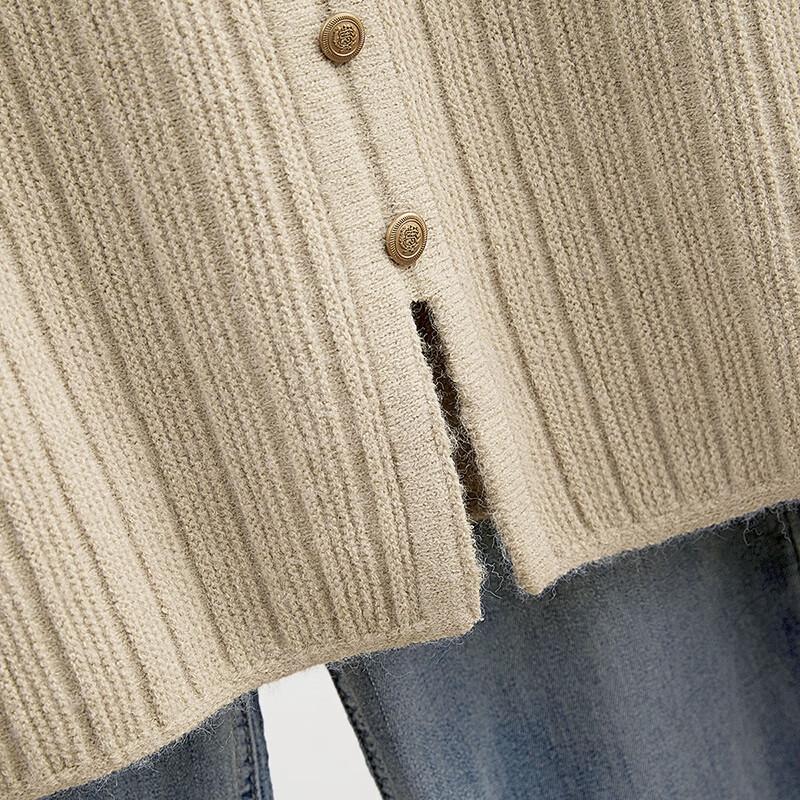 Women's Gentle Style Slim Fit Round Neck Slit Knit Top