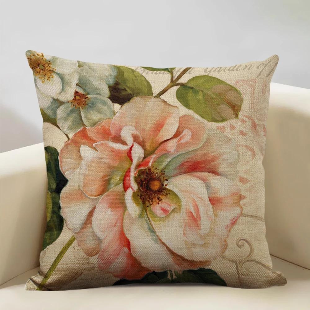 Retro Style Cushion Cover 45x45cm Linen Pillow Case Living Room Sofa Decor Pillowcase Colorful Exquisite Flower Pattern Car Seat