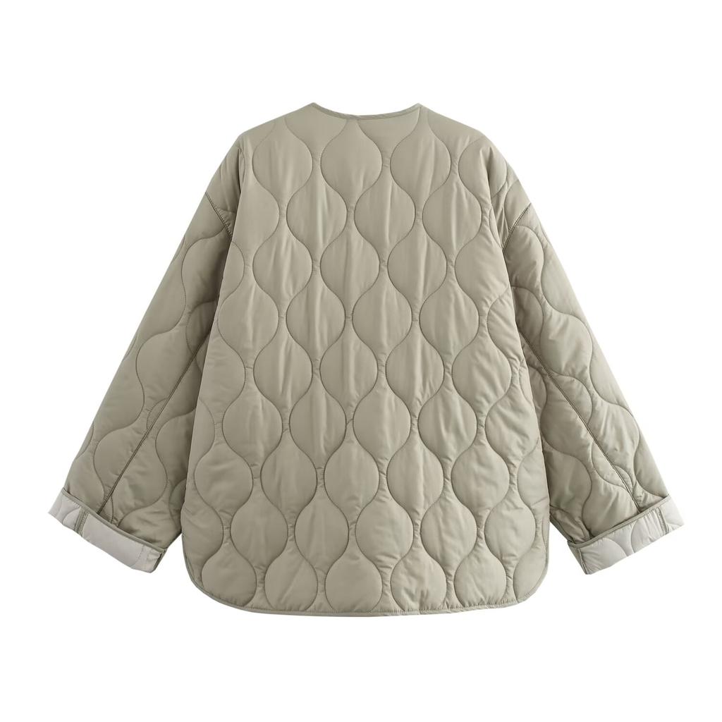 Women's Clothing European and American Style Fashion Simple and Versatile Long Sleeved Zipper Loose Cotton Jacket Jacket