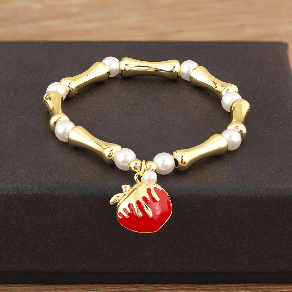 Nidin Fashion Female Apple/Sacred Heart Charm Bracelet 5 Styles Choice Women s Copper Pearl Beads Bangle Jewelry Delicate Gifts