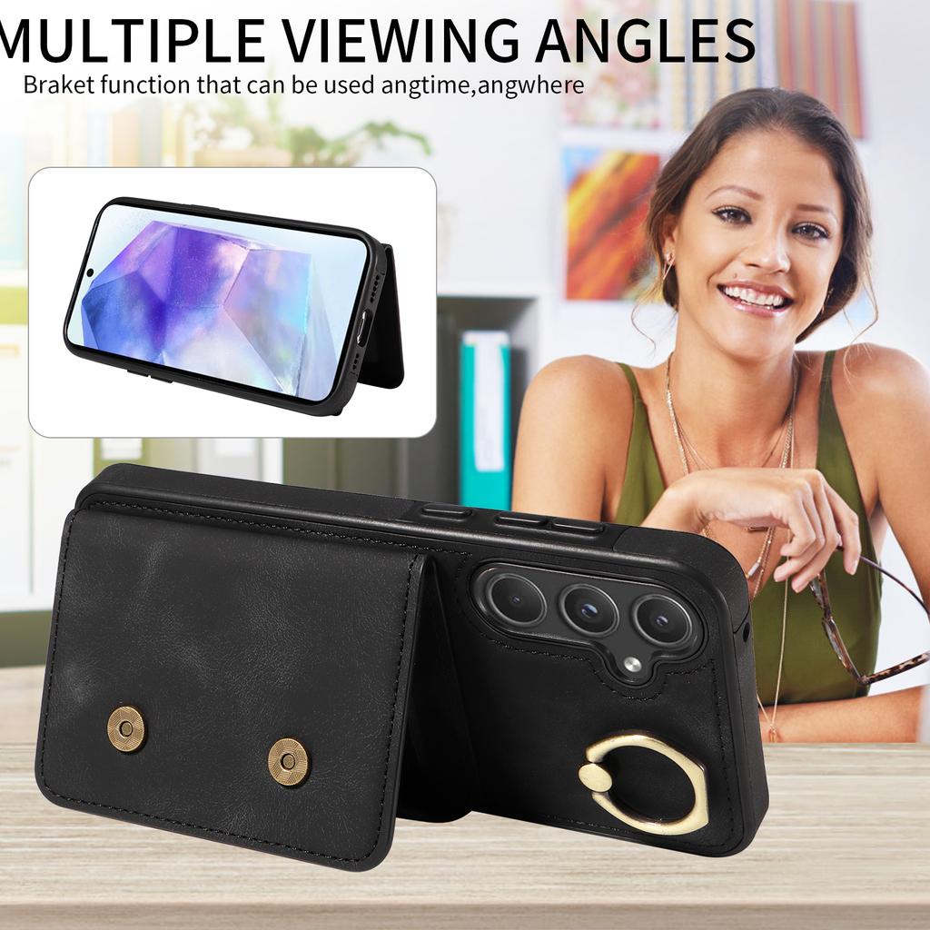 For Samsung Galaxy A55 (5G) Ring Bracket Card Holder Slots Cover Phone Case
