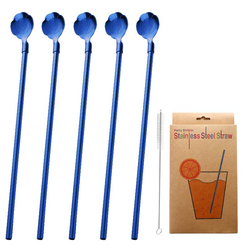 5pcs 10pcs Stainless Seel Flower Straw Spoon Summer Milk Tea Stirring Yerba Mate Straws Reusable Drinking Kitchen Supplies