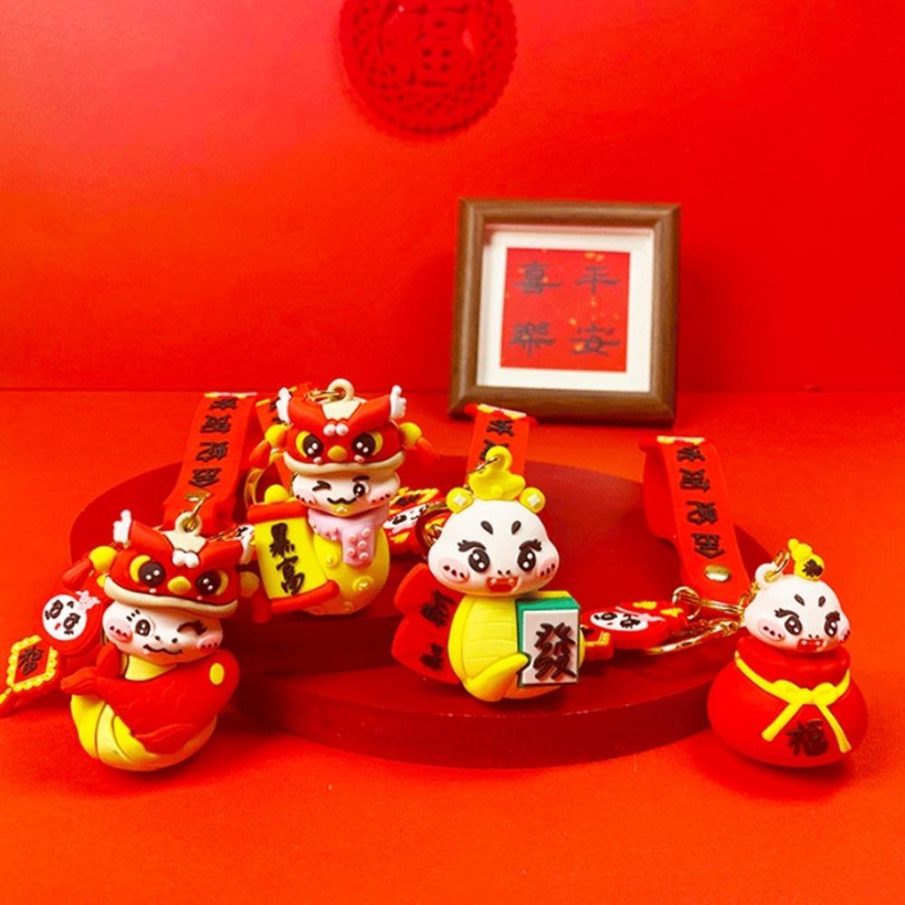 Creative Snake Year Keychain Lucky Cartoon Snake Pendant Fashion New Year Key Ring  Bag Charm