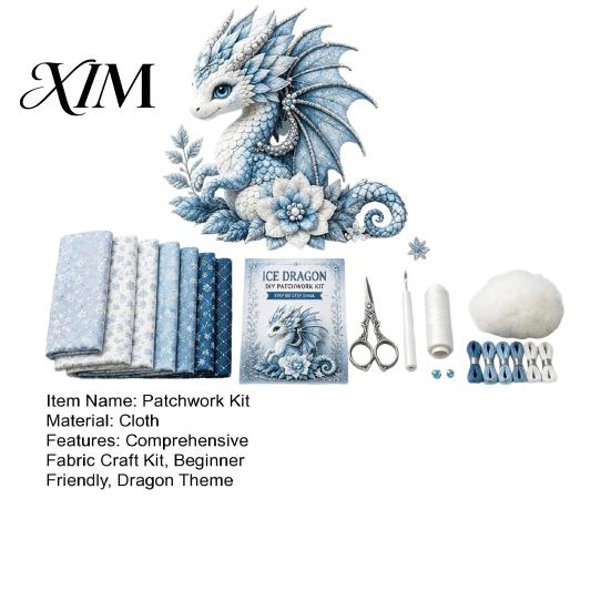 Screen Free Activity Dragon Patchwork DIY Kit, Fabric Sewing Kit with Artistic Crafting Materials Pre-cut Fabric, Beginner Craft for Handmade