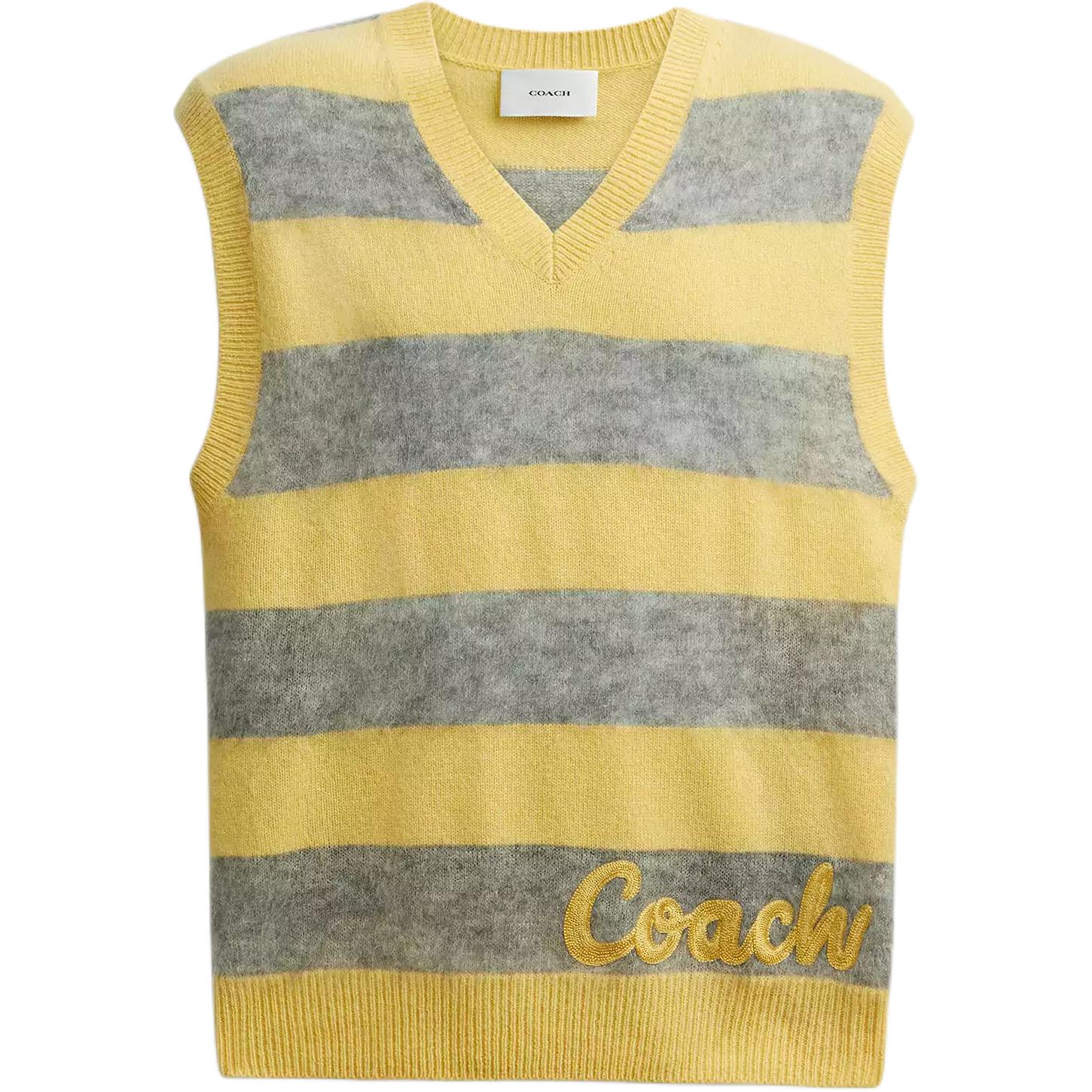 

Coach Striped V-Neck Sweater Vest Unisex sweater vests Yellow CP976-Y04 L