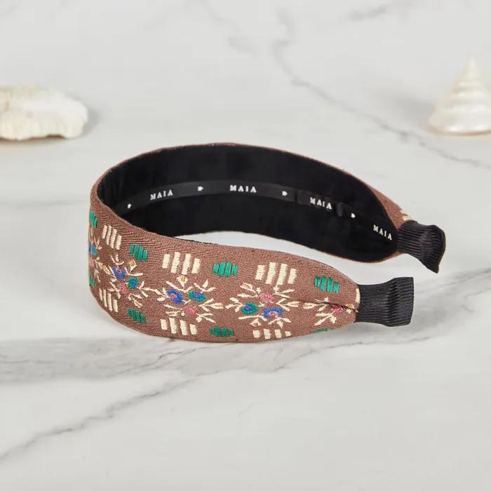 Maia Garden Jacquard Hairband - Plain Brown