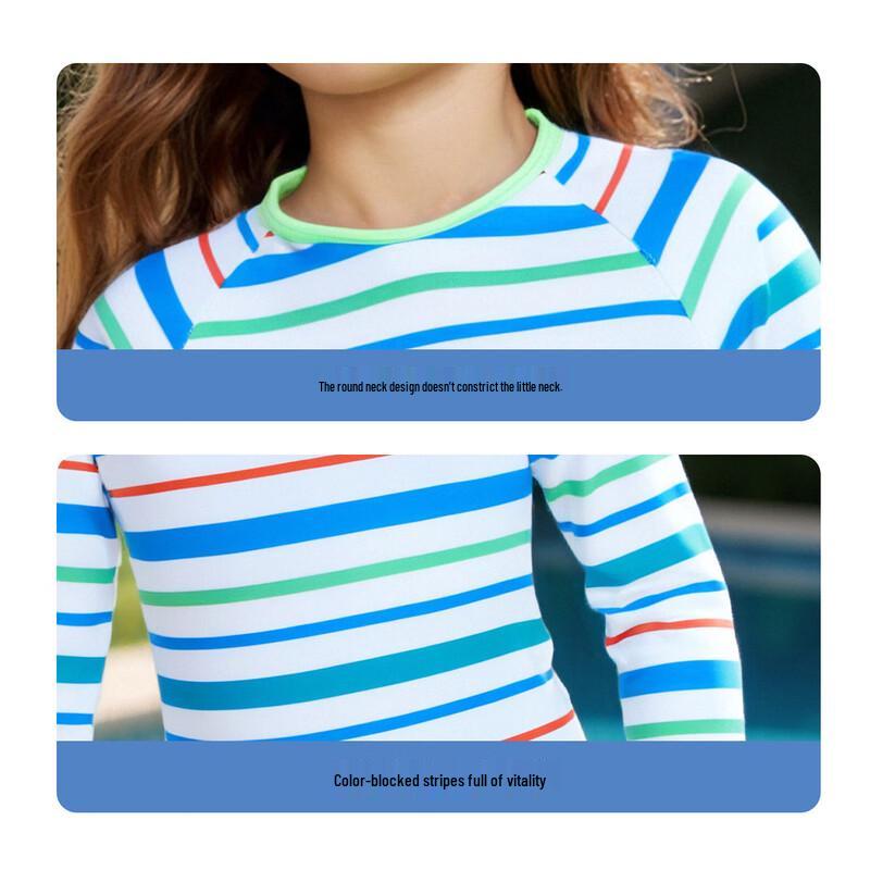ASK JUNIOR Girls' Sun Protection Long-Sleeve Striped Swimsuit