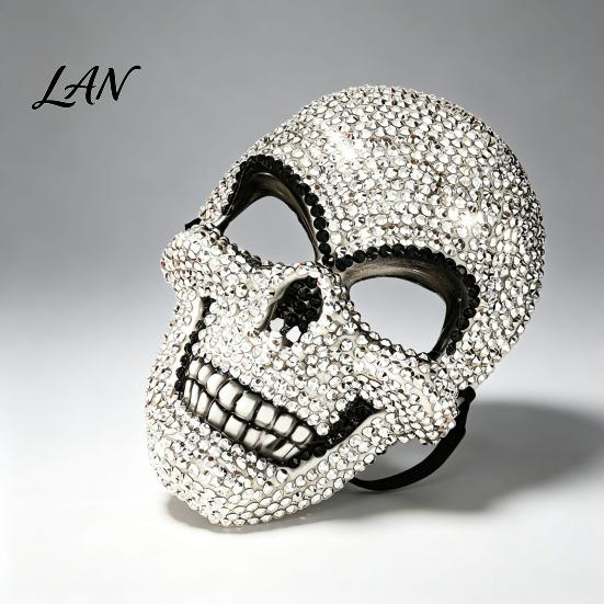 Bling Rhinestone Skull Mask Sparkling Rhinestones Halloween Mask, 3D Comfortable Full Face Eye-catching for Adult Cosplay Parties & Haunted