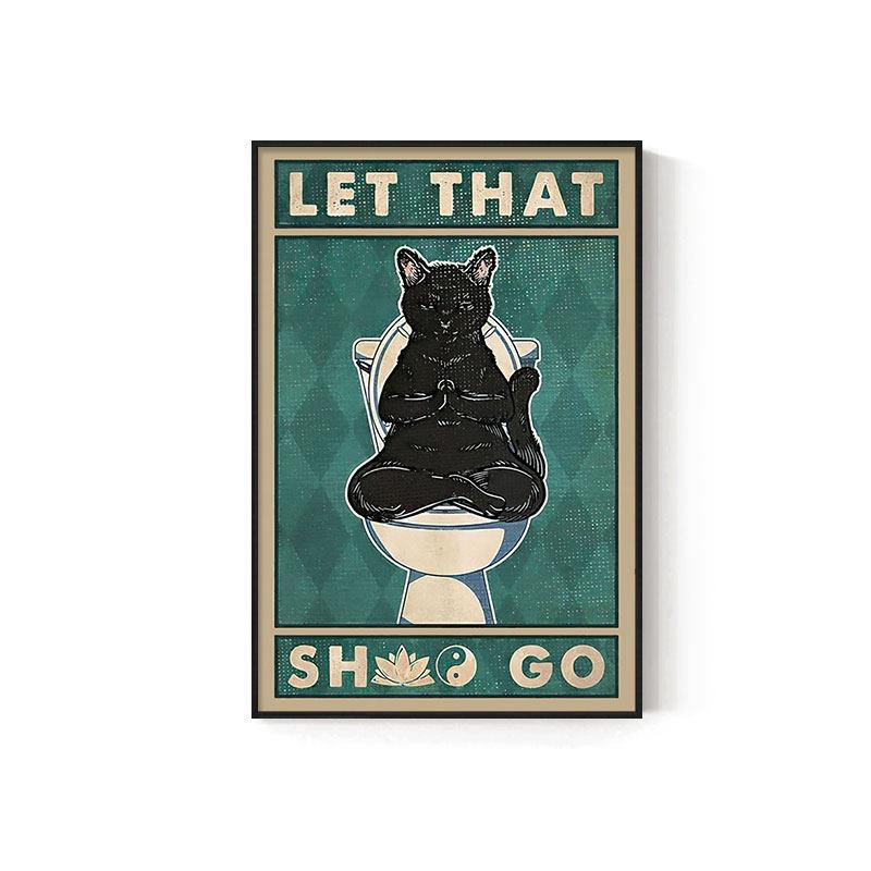 Retro Kitten Cartoon Canvas Painting Bathroom Toilet Poster Toilet Children's Room Decoration Painting for Modern Living Room Asian Style Home Decor