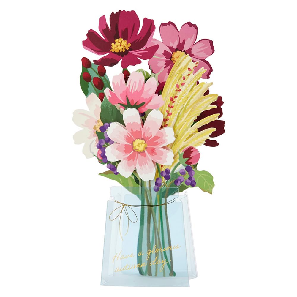 Sanrio Message Cosmos in a Greeting JAU 844233 Card, Autumn, Vase, Card, 1-4 розовый