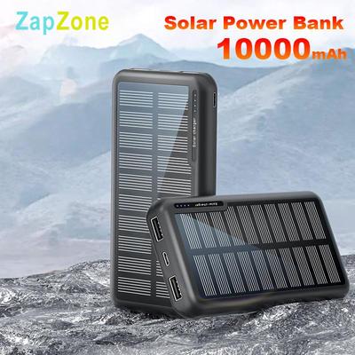 ZapZone 10000mAh Ηλιακό Power Bank Για iPhone Samsung Xiaomi Powerbank Φορητός Φορτιστής Αδιάβροχη Ηλιακή Εξωτερική Μπαταρία
