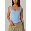 New Summer Women's Square Neck Sleeveless Double Layer Basic Slim Fit Tank Top Black