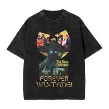 Heißer Verkauf Clan Wu Tang Globale Tour Mercah Grafikdruck T-Shirt Harajuku Mode Übergroßes T-Shirt Unisex Vintage Gewaschene Baumwolle Oberteile