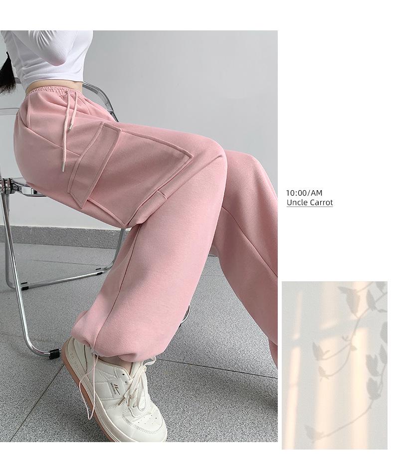 Women's Fleece-Lined Casual High-Waisted Slimming Joggers, Autumn/Winter Straight-Leg Wide-Leg Pants