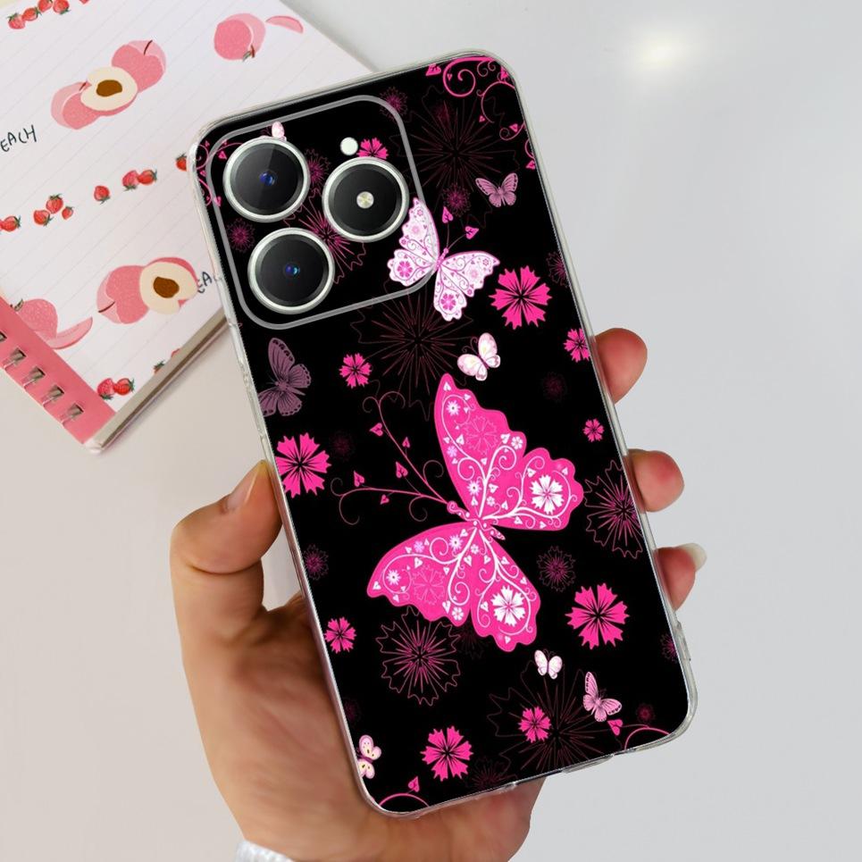 Voor Realme C63 C61 Narzo N61 N63 Hoesje Bloemen Vlinder Dames Mode Achterkant Transparant Zacht Slank Siliconen Bumper Shell