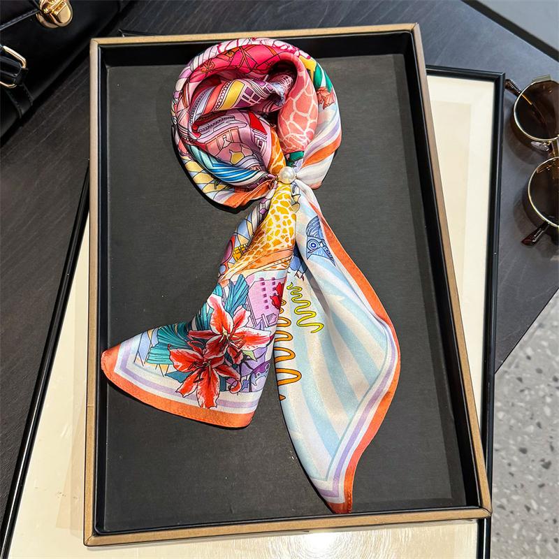 New 100% Real Silk Satin Women Scarf  Flower Printed Foulard Femme Square Head Scarfs Bandana Shawl For Lady Hijab