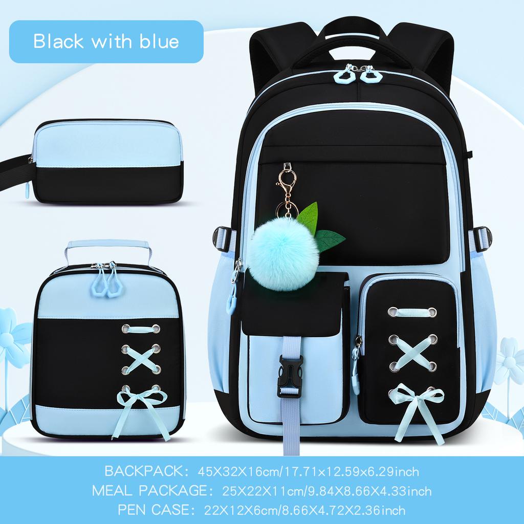 Purple Three-Piece Schoolbag For Female Junior High School Students, Large-Capacity Backpack, Lightweight Burden-Reducing Student Backpack