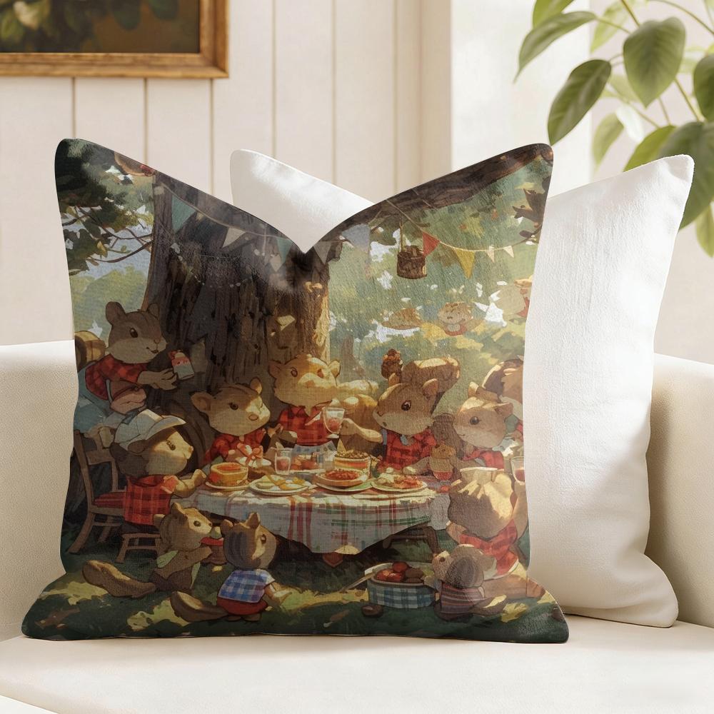 Cute Squirrel Cushion Cover Natural Linen Pillow Cover DoubleSided Print Cushion Cover for Sofa Home Decor