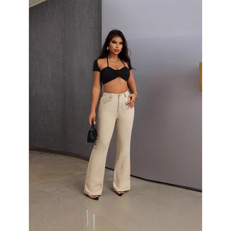 Multicolor European & American High-Waisted Loose Wide-Leg Floor-Length Casual Jeans for Women