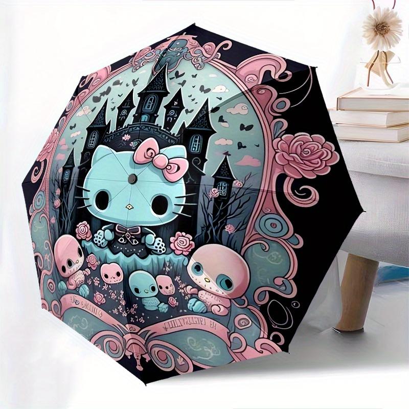 Hello Kitty,Gothic Kawaii Automatic Folding Umbrella-Simple 8-Rib Design, Bright Cartoon Pattern, Durable Iron Frame, Suitable For Travel, O