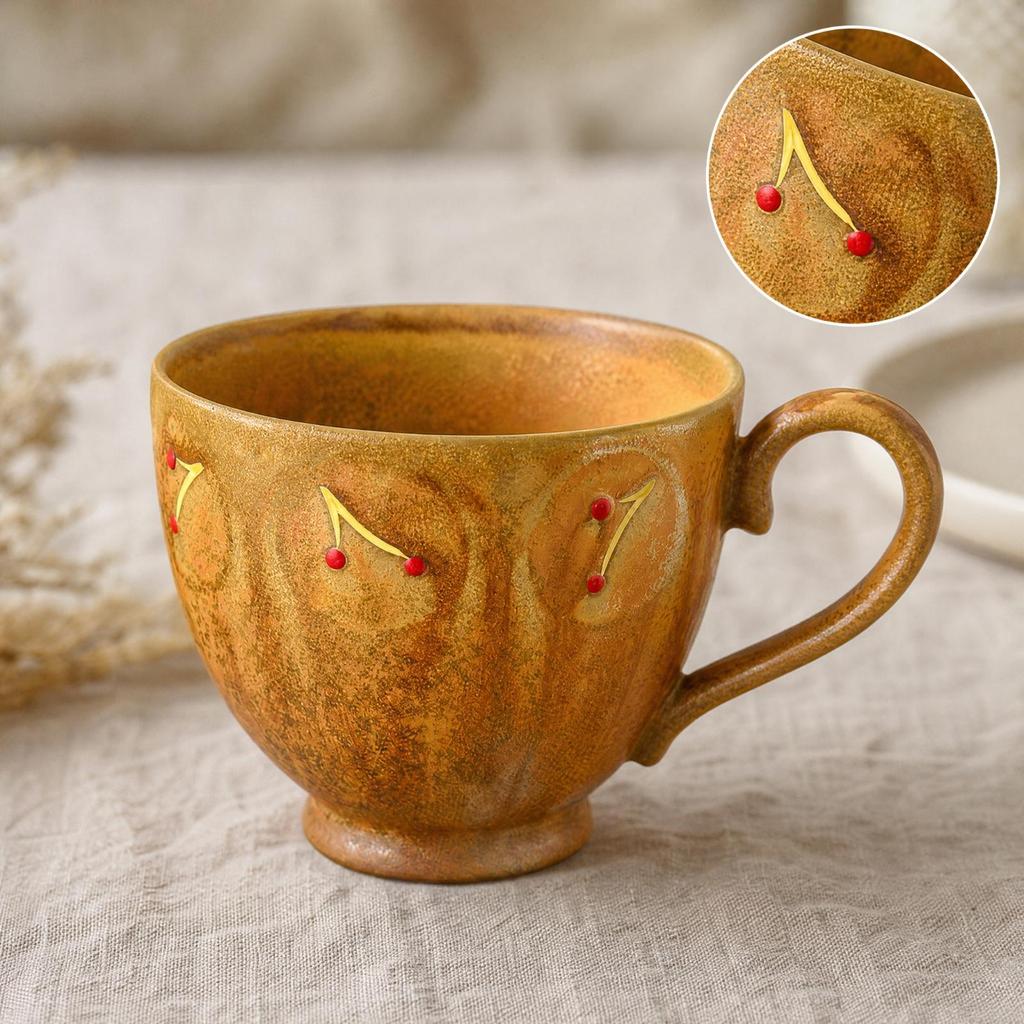 HandPainted Cherry Motif Ceramic Cup Microwave Underglaze Drinking Elegant for Home