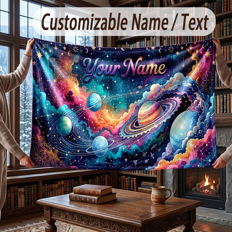 Coperta Cosmica a Tema Spaziale con Nome Personalizzato Testo Coperta Personalizzata Morbida Accogliente per Casa Divano Letto