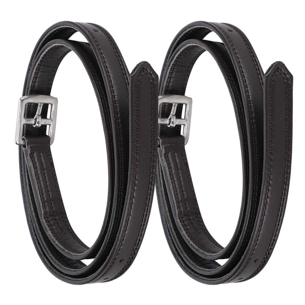 A Pair of Britain Saddle Horse Stirrup Belt Soft Leather Microfiber Stainless Steel BuckleDark