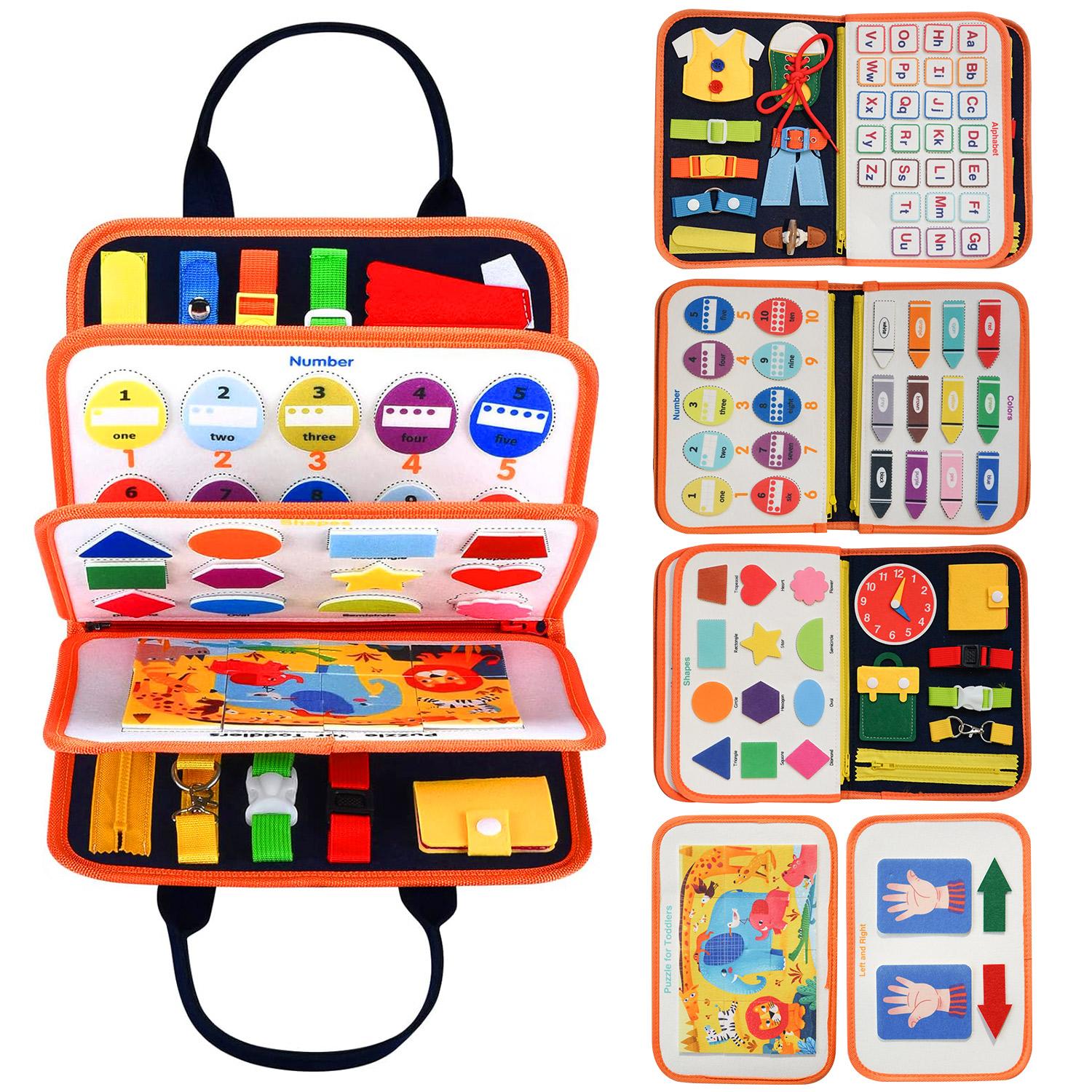 

Montessori Busy Board for Ages 3-6 - Sensory Educational Toy for Early Learning & Fine Motor Skills Development оранжевый