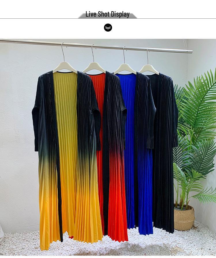 Gradient Color Handmade Pleated Long Sleeve Outerwear - 2024 Spring/Autumn Women's Slimming Robe