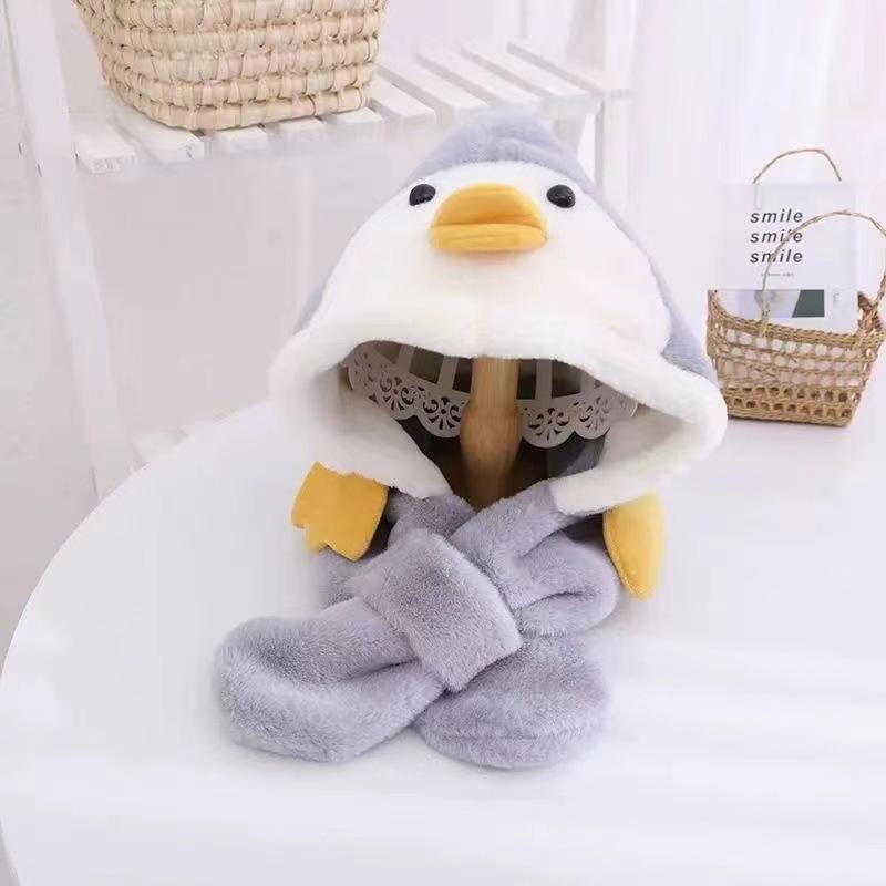 Winter thickened velvet ear protectors cute antlers baby hat scarf integrated boys girls baby pullover hat