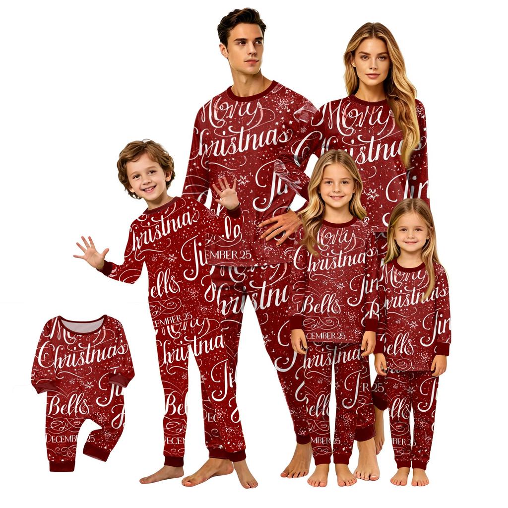 Christmas Print Long Sleeve and Pants Family Matching Loungewear Set for Adults and Kids