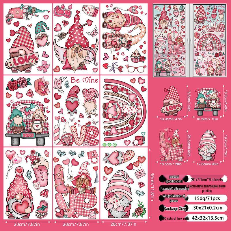 Valentine's Day 3D Heart Glass Stickers - Festive Window Decorations