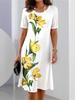 Vintage Floral Print Summer Dress for Women Long Sleeve Comfortable Knee Length Casual Dress with Pockets O Neck