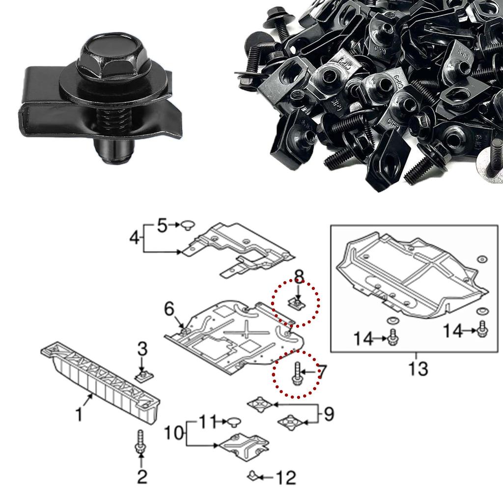 Auto U-Muttern Clips M6 Schrauben Motorabdeckung Unterbodenverkleidung Clips Stoßstange Kotflügelverkleidung Befestigung für Nissan QASHQAI Rogue Sport Juke Almera