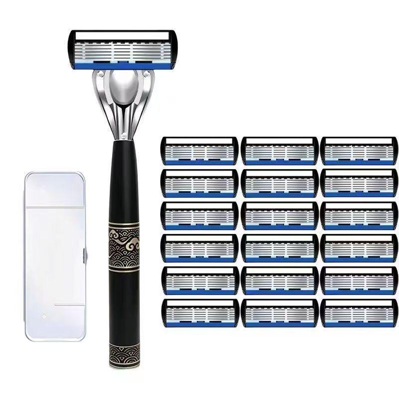 German Precision 6-Blade Men's Manual Razor - Anti-Scratch, Old-Fashioned Design