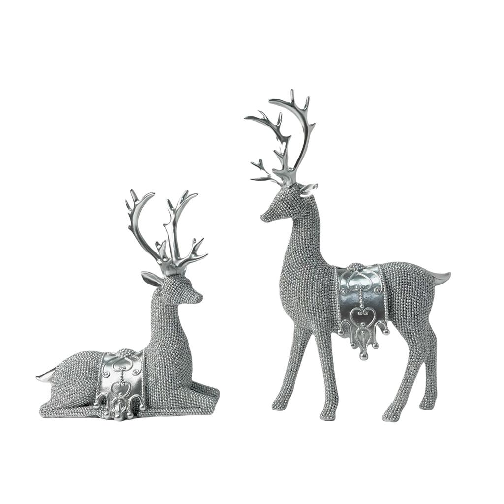Figurină de ren de Crăciun, set de 2 bucăți, rășini, elan, sculptură în miniatură pentru festival, acasă, afișaj pe raft de masă