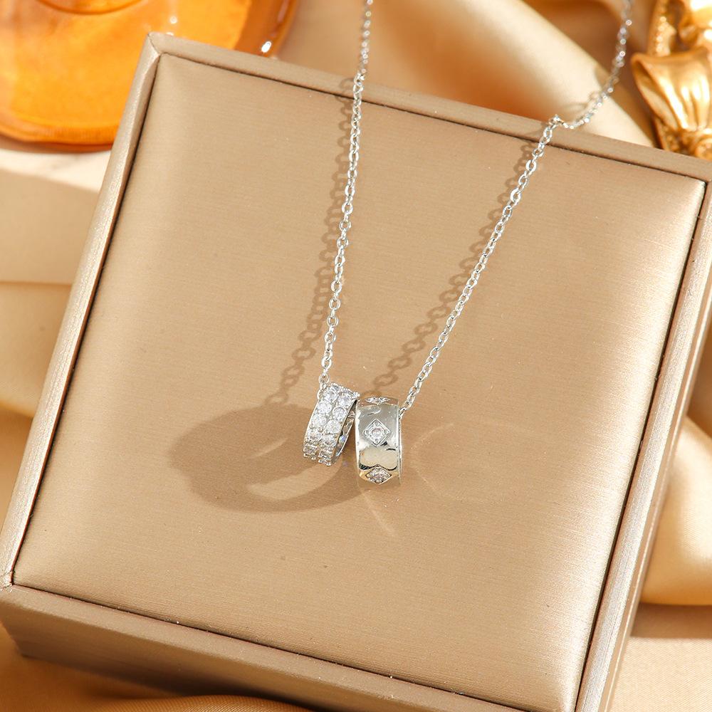 Japan and South Korea Simple Popular Wind Titanium Steel Necklace Female Niche Exquisite Internet Celebrity Zircon Clavicle Chain High-end Jewelry