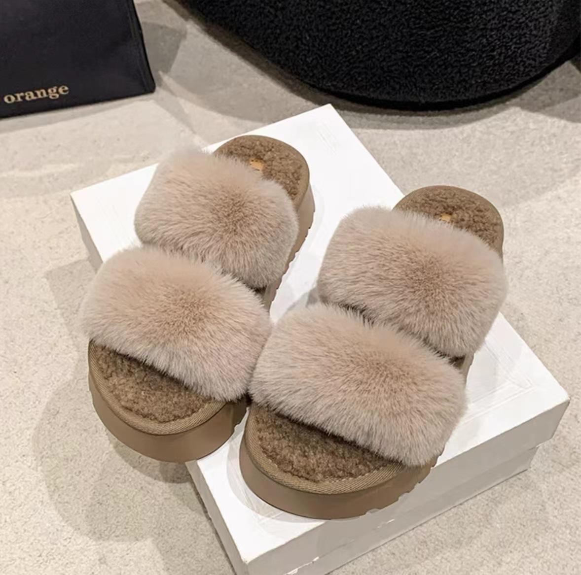 

Женские шлепанцы с толстой подошвой, зимние новые модные меховые тапочки, пушистые теплые плюшевые тапочки, женские нескользящие домашние хлопковые туфли 40-41