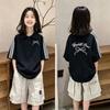 Girls' Stylish Color Block Polo T-Shirt - Summer Short-Sleeve, Loose Fit with Striped Lapel, Medium to Large Sizes