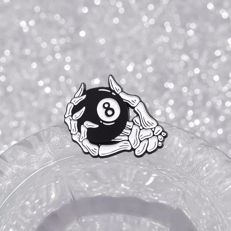 Unique Black 8 Ball Sports Metal Badge Creative Cherry Skull Cartoon Brooch Pin For Fashionable Wear