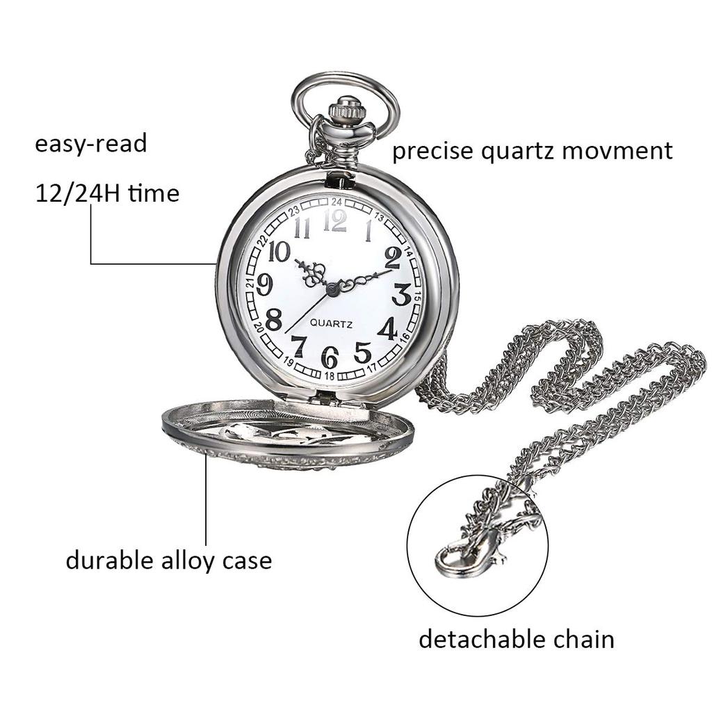 JEWELRYWE Reloj de bolsillo Sasanqua con números analógicos, resistente al agua, con caja de esqueleto, reloj de bolsillo antiguo, colgante, collar, reloj de plata, para uso diario, cosplay